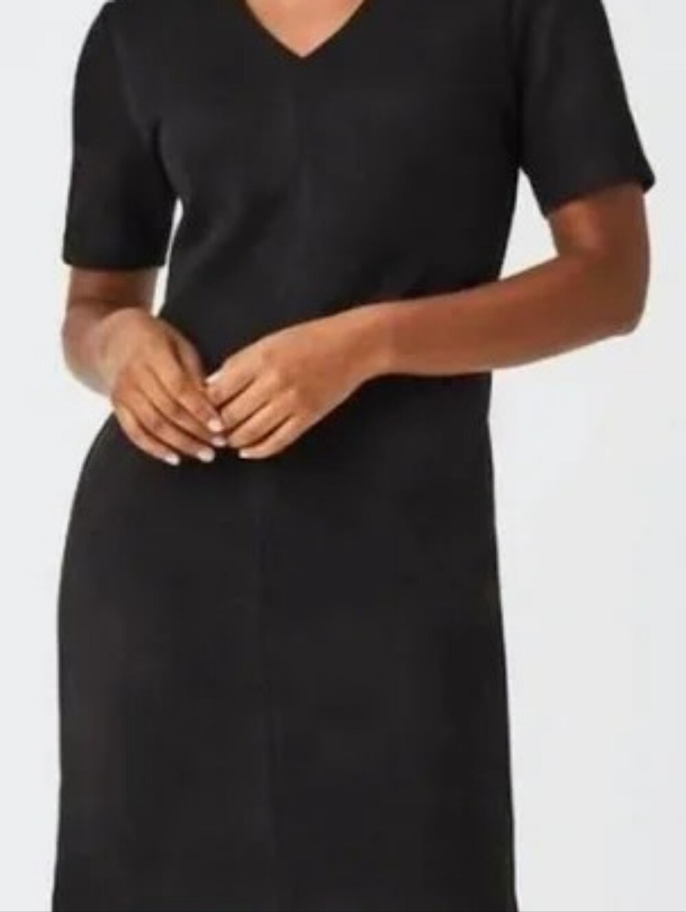 Spanx NWT Faux Suede Column Dress Size Large Classic Black V-Neck Short Sleeve